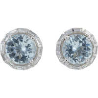 EFFY 14K White Gold Halo Stud Earrings with Round Aquamarines and Baguette Diamonds - 2.15 Carat Total Aquamarine Weight and 0.37 Carat Total Diamond Weight