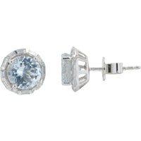 EFFY 14K White Gold Halo Stud Earrings with Round Aquamarines and Baguette Diamonds - 2.15 Carat Total Aquamarine Weight and 0.37 Carat Total Diamond Weight