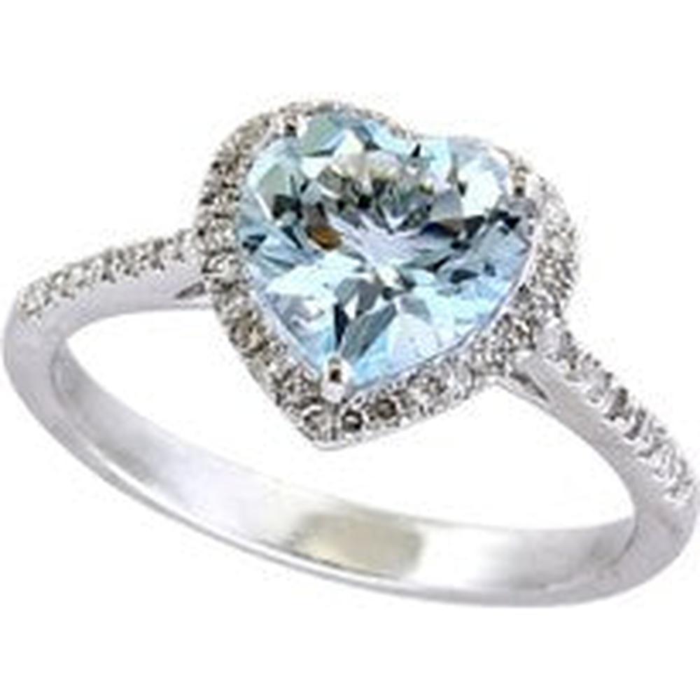 EFFY 14K White Gold Heart Halo Aquamarine Ring with Round Diamonds - 1.55 Carat Aquamarine, 0.18 Carat Total Diamond Weight