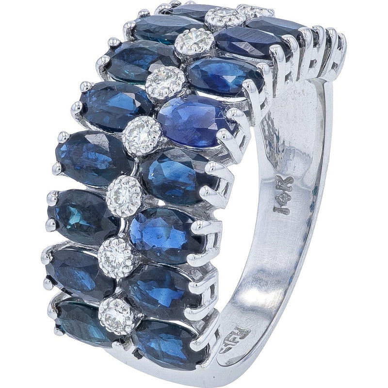 EFFY 14K White Gold Multi-Row Band with Oval-Cut Sapphires and Round Diamond Accents - 5.64 Carat Total Sapphire Weight and 0.20 Carat Total Diamond Weight