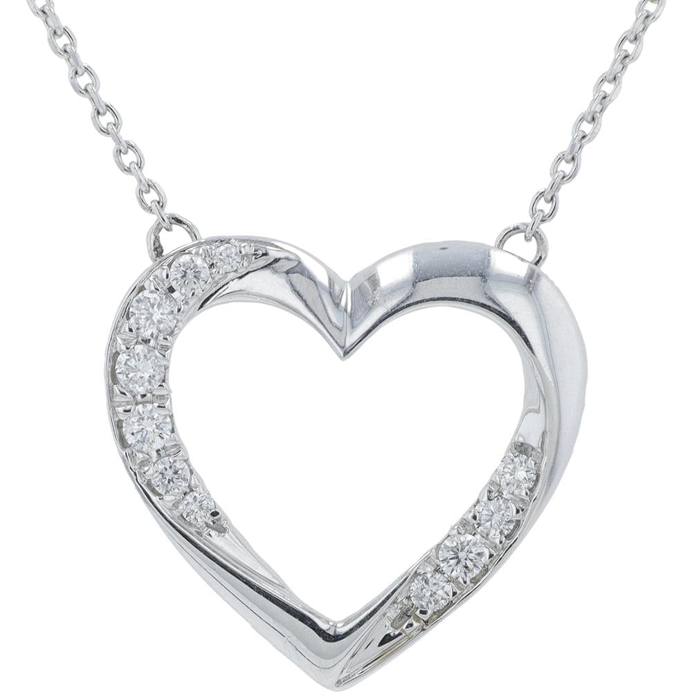 EFFY 14K White Gold Open Heart Pendant with Pavé Set Round Diamonds - 0.17 Carat Total Diamond Weight