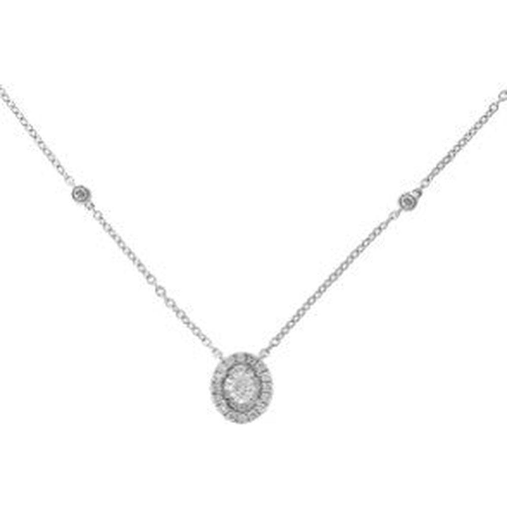 EFFY 14K White Gold Oval Diamond Cluster Pendant Necklace with Station Set Round Diamonds - 0.37 Carat Total Diamond Weight