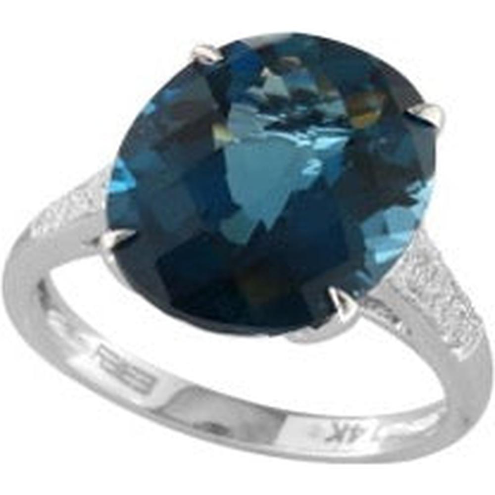 EFFY 14K White Gold Oval London Blue Topaz Ring with Diamond Accents - 11.25 Carat Topaz, 0.14 Carat Diamond Weight