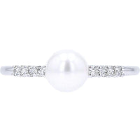 EFFY 14K White Gold Pearl Solitaire Ring with Diamond Accents - 0.12 Carat Total Diamond Weight