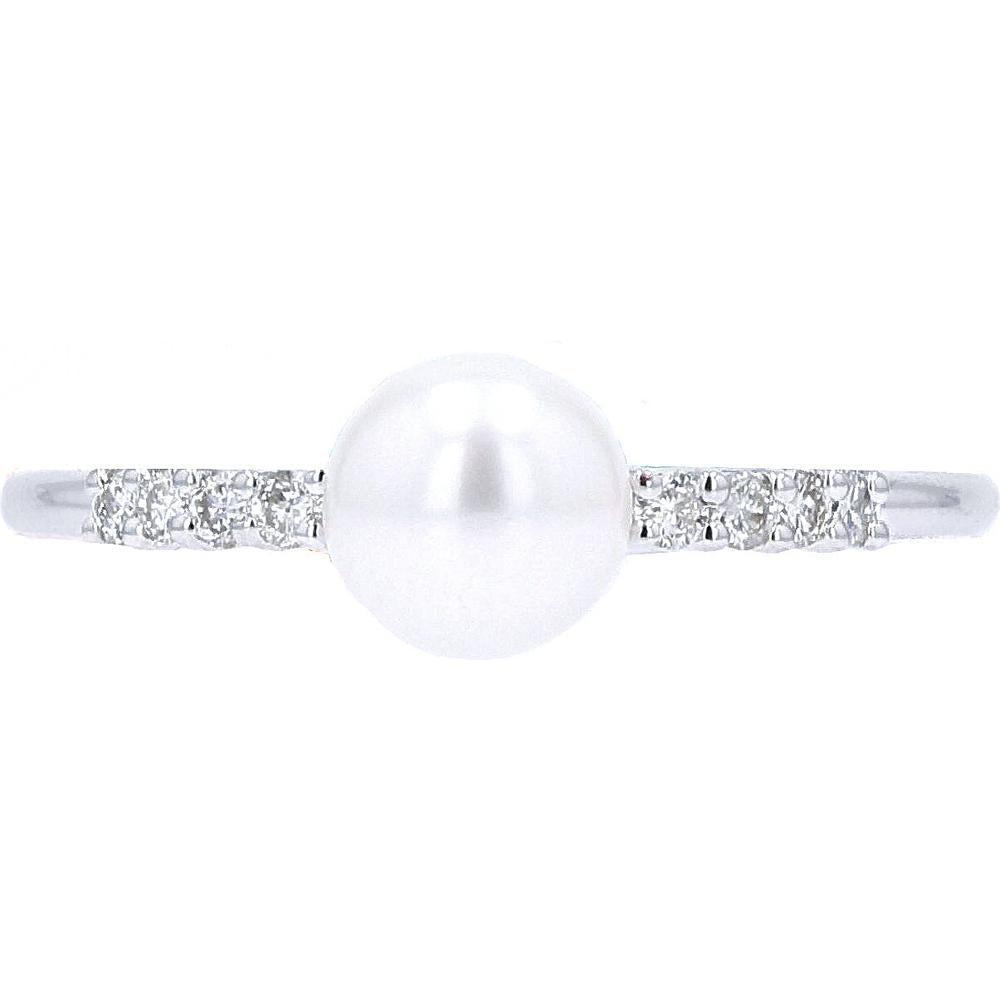 EFFY 14K White Gold Pearl Solitaire Ring with Diamond Accents - 0.12 Carat Total Diamond Weight