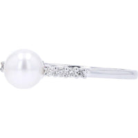 EFFY 14K White Gold Pearl Solitaire Ring with Diamond Accents - 0.12 Carat Total Diamond Weight