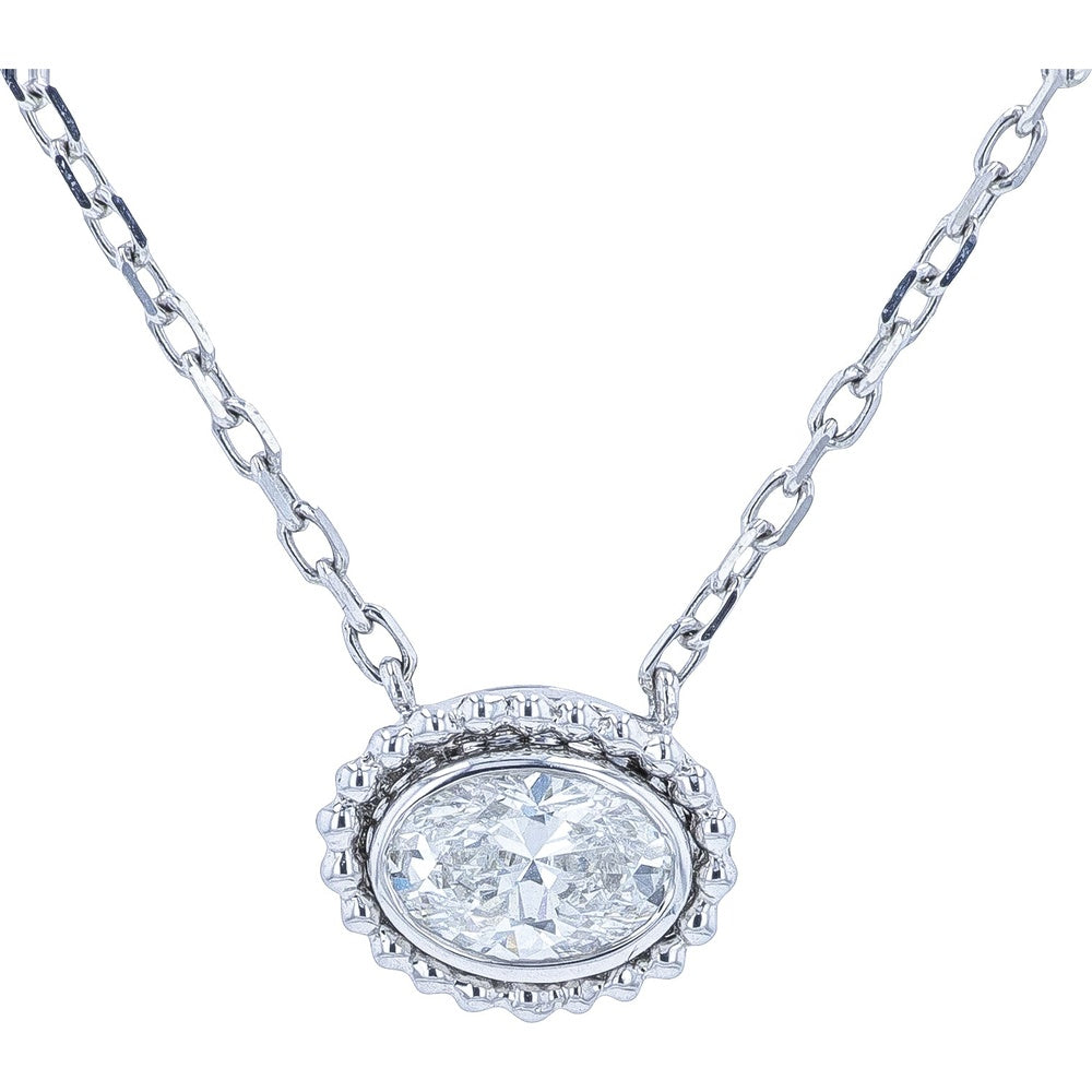 EFFY 14K White Gold Pendant Necklace with Milgrain Bezel Set Oval Diamond - 0.35 Carat Total Diamond Weight