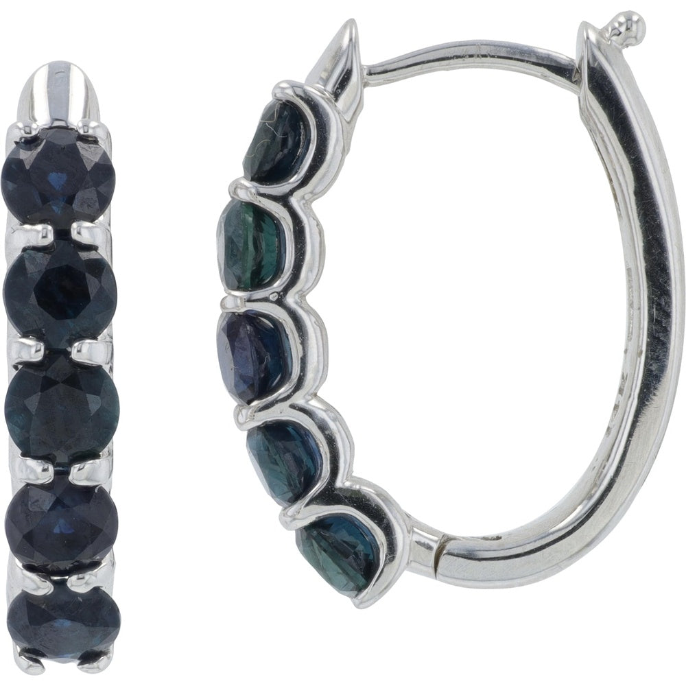 EFFY 14K White Gold Sapphire Hoop Earrings with Shared-Prong Set Round Sapphires - 2.38 Carat Total Gem Weight