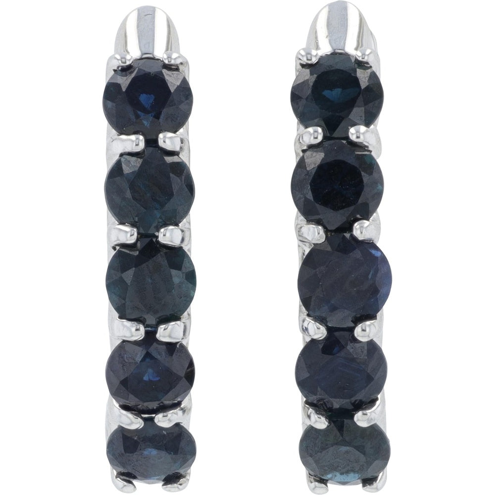 EFFY 14K White Gold Sapphire Hoop Earrings with Shared-Prong Set Round Sapphires - 2.38 Carat Total Gem Weight