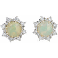 EFFY 14K White Gold Starburst Halo Stud Earrings with Cabochon Opals and Prong-Set Diamonds - 1.25 Carat Total Opal Weight and 0.45 Carat Total Diamond Weight