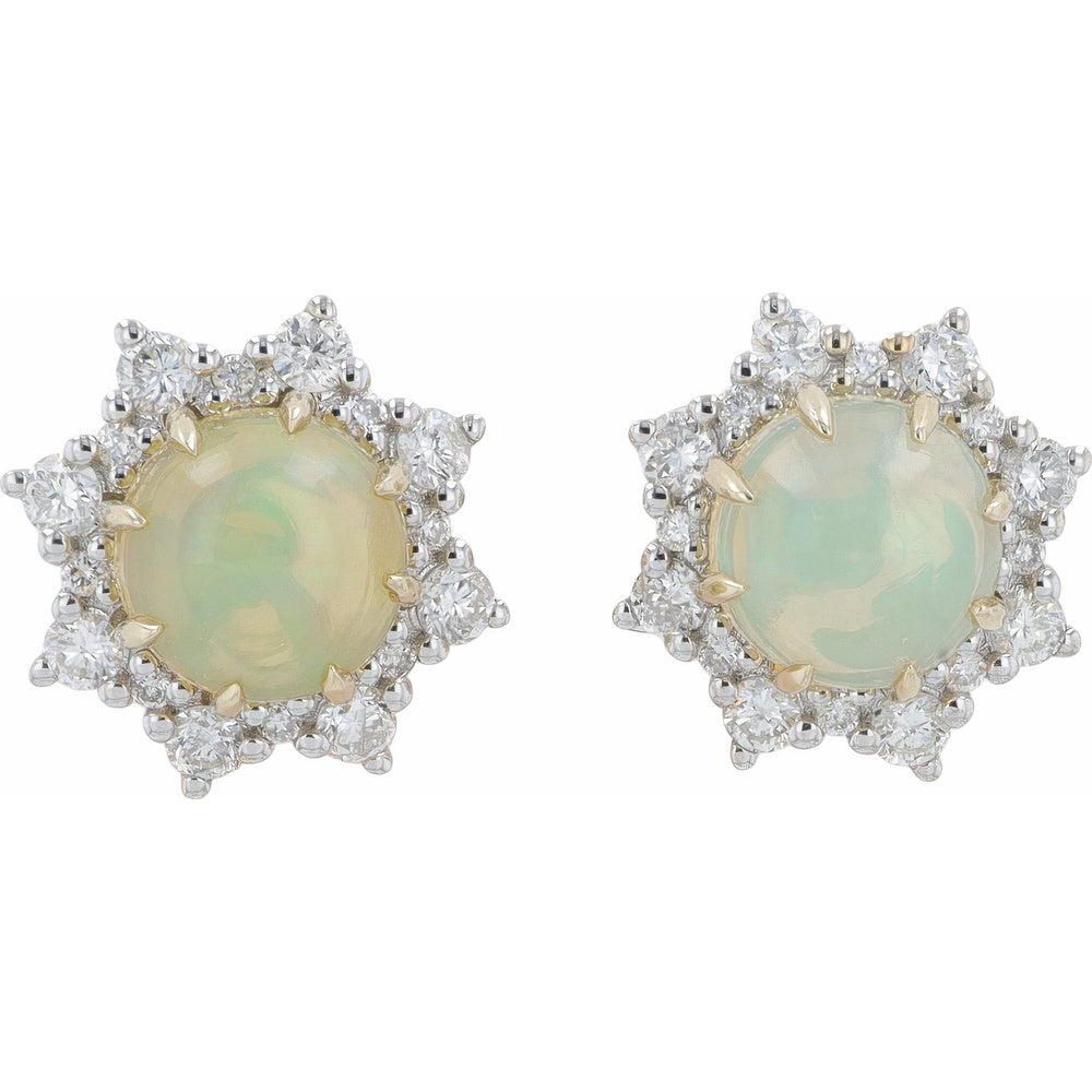 EFFY 14K White Gold Starburst Halo Stud Earrings with Cabochon Opals and Prong-Set Diamonds - 1.25 Carat Total Opal Weight and 0.45 Carat Total Diamond Weight