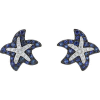 EFFY 14K White Gold Starfish Stud Earrings with Pavé Blue Sapphires and Diamond Center Accent - 0.60 Carat Total Sapphire Weight and 0.12 Carat Total Diamond Weight