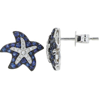 EFFY 14K White Gold Starfish Stud Earrings with Pavé Blue Sapphires and Diamond Center Accent - 0.60 Carat Total Sapphire Weight and 0.12 Carat Total Diamond Weight
