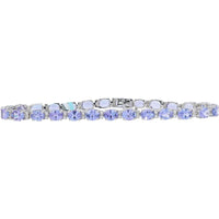 EFFY 14K White Gold Tennis Bracelet with Prong - Set Oval Tanzanites and Diamond Accent Links - 8.87 Carat Total Tanzanite Weight, 0.24 Carat Total Diamond Weight