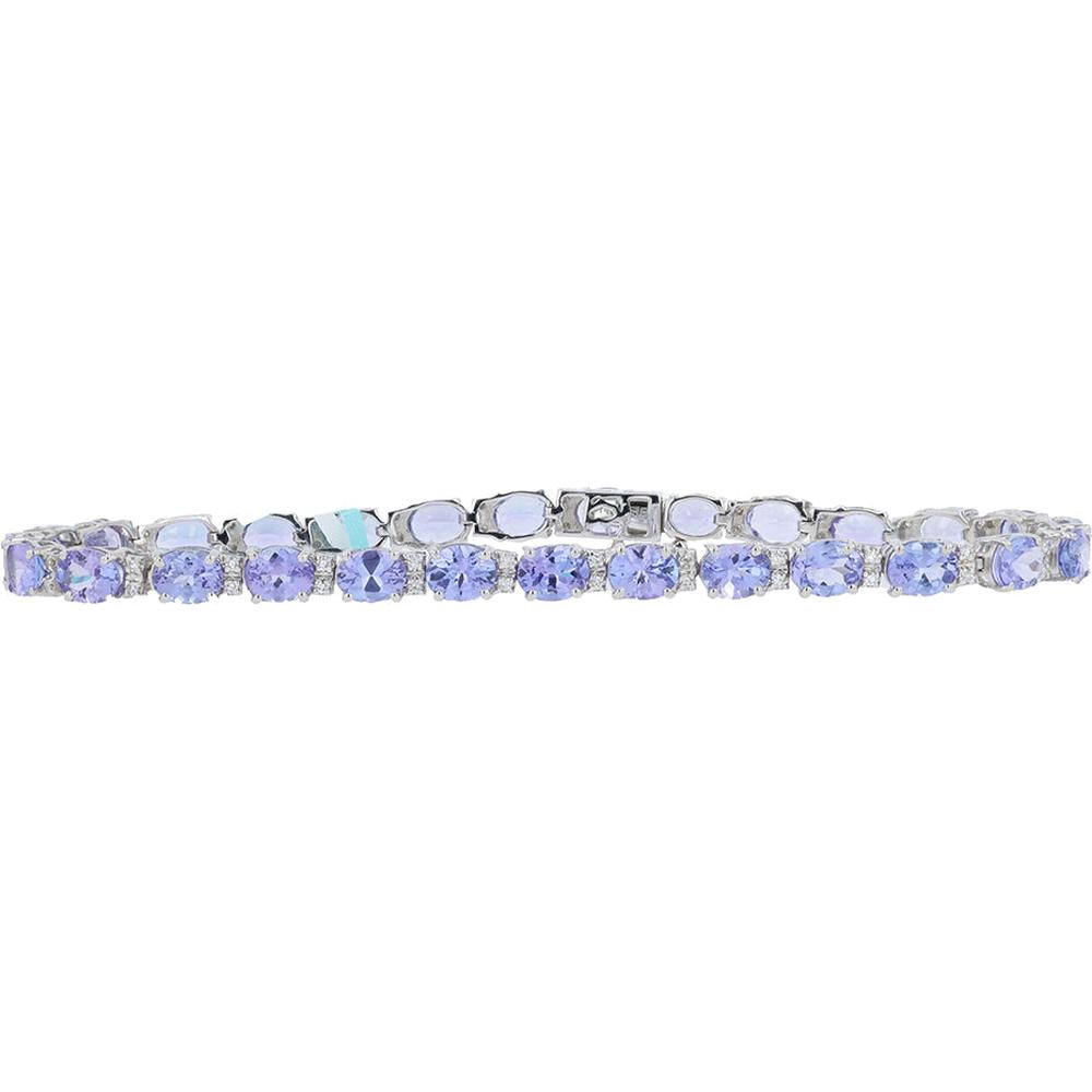 EFFY 14K White Gold Tennis Bracelet with Prong - Set Oval Tanzanites and Diamond Accent Links - 8.87 Carat Total Tanzanite Weight, 0.24 Carat Total Diamond Weight