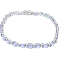 EFFY 14K White Gold Tennis Bracelet with Prong - Set Oval Tanzanites and Diamond Accent Links - 8.87 Carat Total Tanzanite Weight, 0.24 Carat Total Diamond Weight
