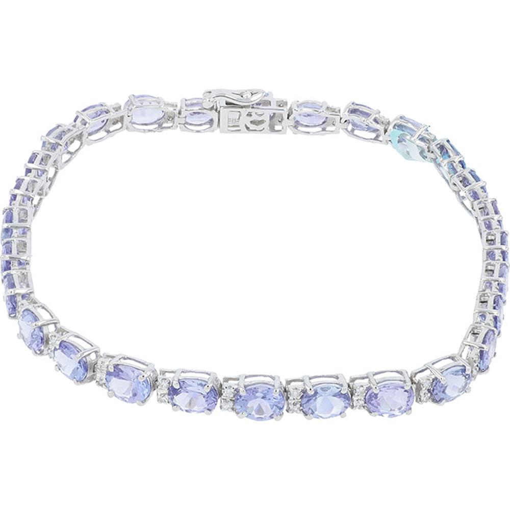 EFFY 14K White Gold Tennis Bracelet with Prong - Set Oval Tanzanites and Diamond Accent Links - 8.87 Carat Total Tanzanite Weight, 0.24 Carat Total Diamond Weight