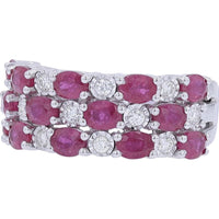 EFFY 14K White Gold Three - Row Band with Prong - Set Oval Rubies and Round Diamond Accents - 3.33 Carat Total Ruby Weight, 0.25 Carat Total Diamond Weight