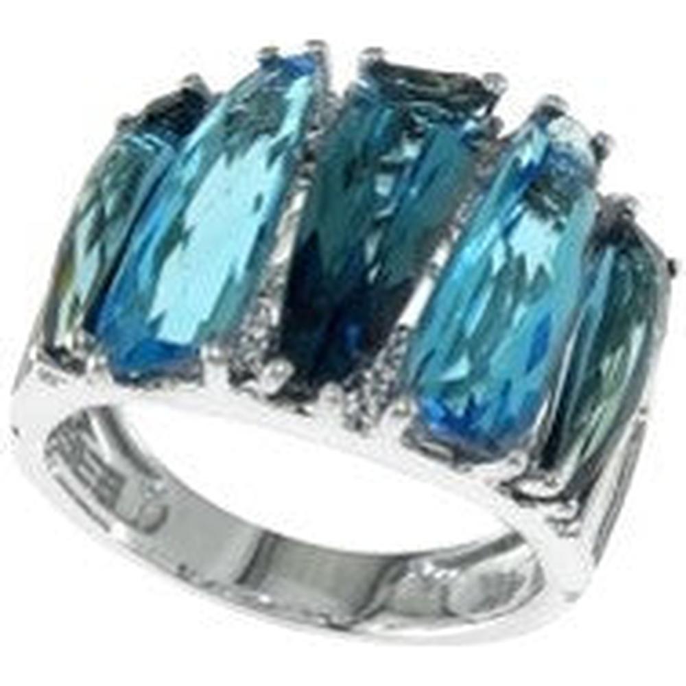 EFFY 14K White Gold Wide Band Ring with Emerald - Cut Blue Topaz & London Blue Topaz and Diamond Accents - 12.50 Carat Total Color Weight, 0.06 Carat Total Diamond Weight
