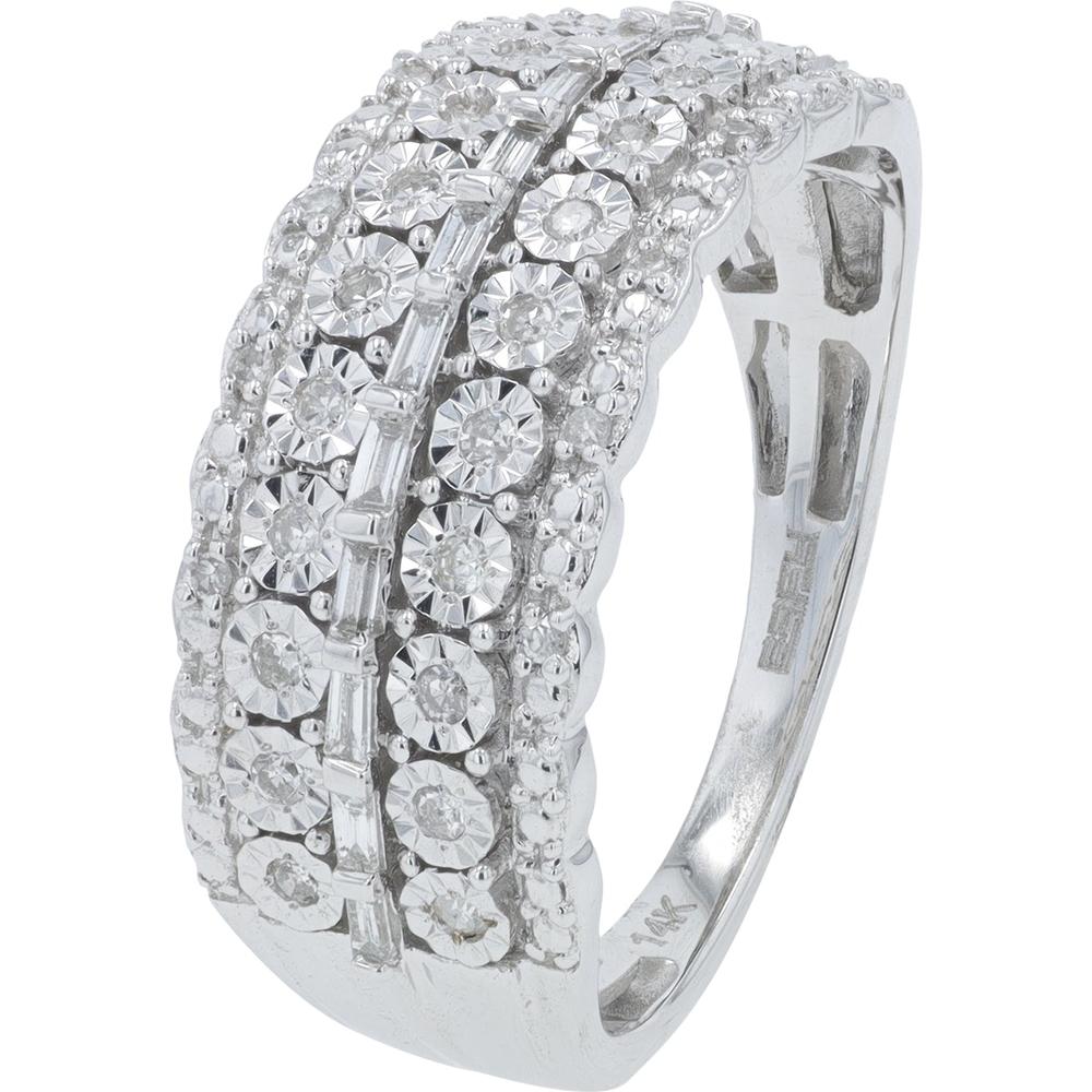 EFFY 14K White Gold Wide Band Ring with Round and Baguette Diamonds - 1.50 Carat Total Diamond Weight