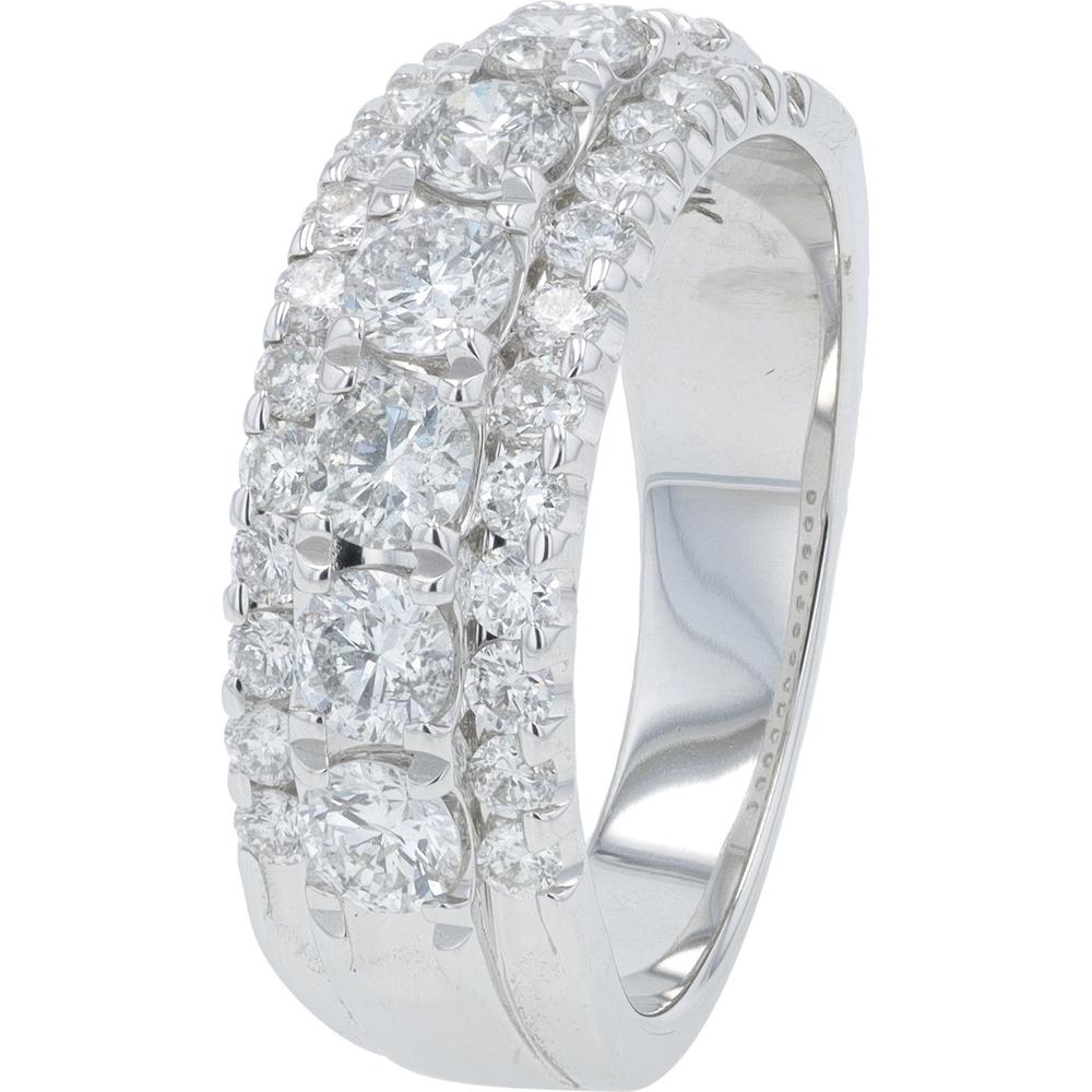 EFFY 14K White Gold Wide Triple - Row Band Ring with Prong - Set Round Diamonds - 1.50 Carat Total Diamond Weight