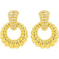 EFFY 14K Yellow Gold 0.42 Carat Total Weight Round Diamond Pavé Top Ribbed Drop Earrings with Friction Backs