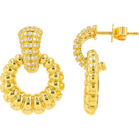 EFFY 14K Yellow Gold 0.42 Carat Total Weight Round Diamond Pavé Top Ribbed Drop Earrings with Friction Backs