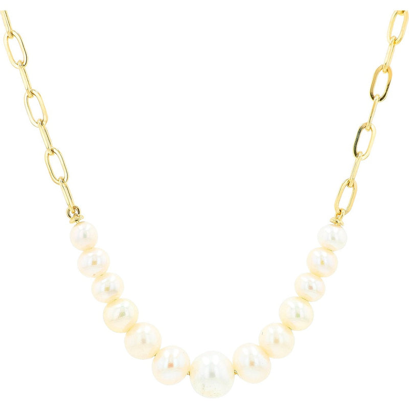 EFFY 14K Yellow Gold 18 Inch Freshwater Pearl Necklace with Graduated Pearls and Paperclip Link Chain