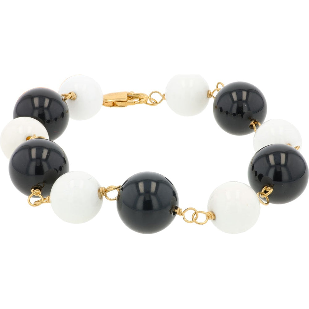 EFFY 14K Yellow Gold 7.75 Inch Bracelet with Alternating Round Onyx and White Agate Beads - 94.80 Carat Total Gem Weight