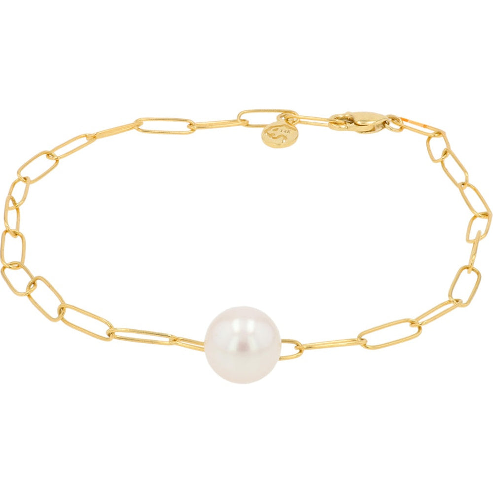 EFFY 14K Yellow Gold 8 Inch Station Bracelet with Open Link Chain and Single Freshwater Pearl