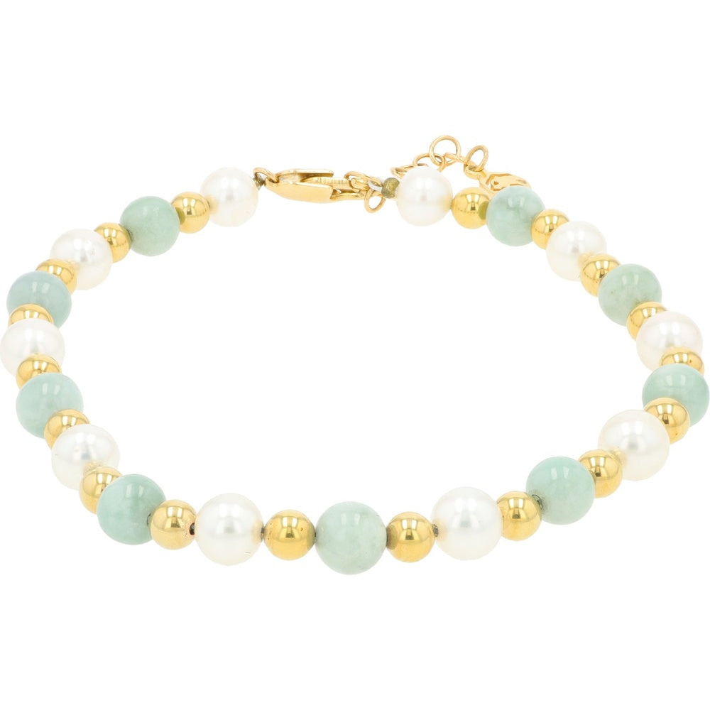 EFFY 14K Yellow Gold Alternating Freshwater Pearl and Polished Jade Bead Bracelet with Gold Accents - 16.80 Carat Total Gem Weight