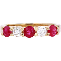 EFFY 14K Yellow Gold Band Ring with Alternating Round Rubies and Round Diamonds - 0.85 Carat Total Ruby Weight, 0.29 Carat Total Diamond Weight
