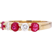 EFFY 14K Yellow Gold Band Ring with Alternating Round Rubies and Round Diamonds - 0.85 Carat Total Ruby Weight, 0.29 Carat Total Diamond Weight