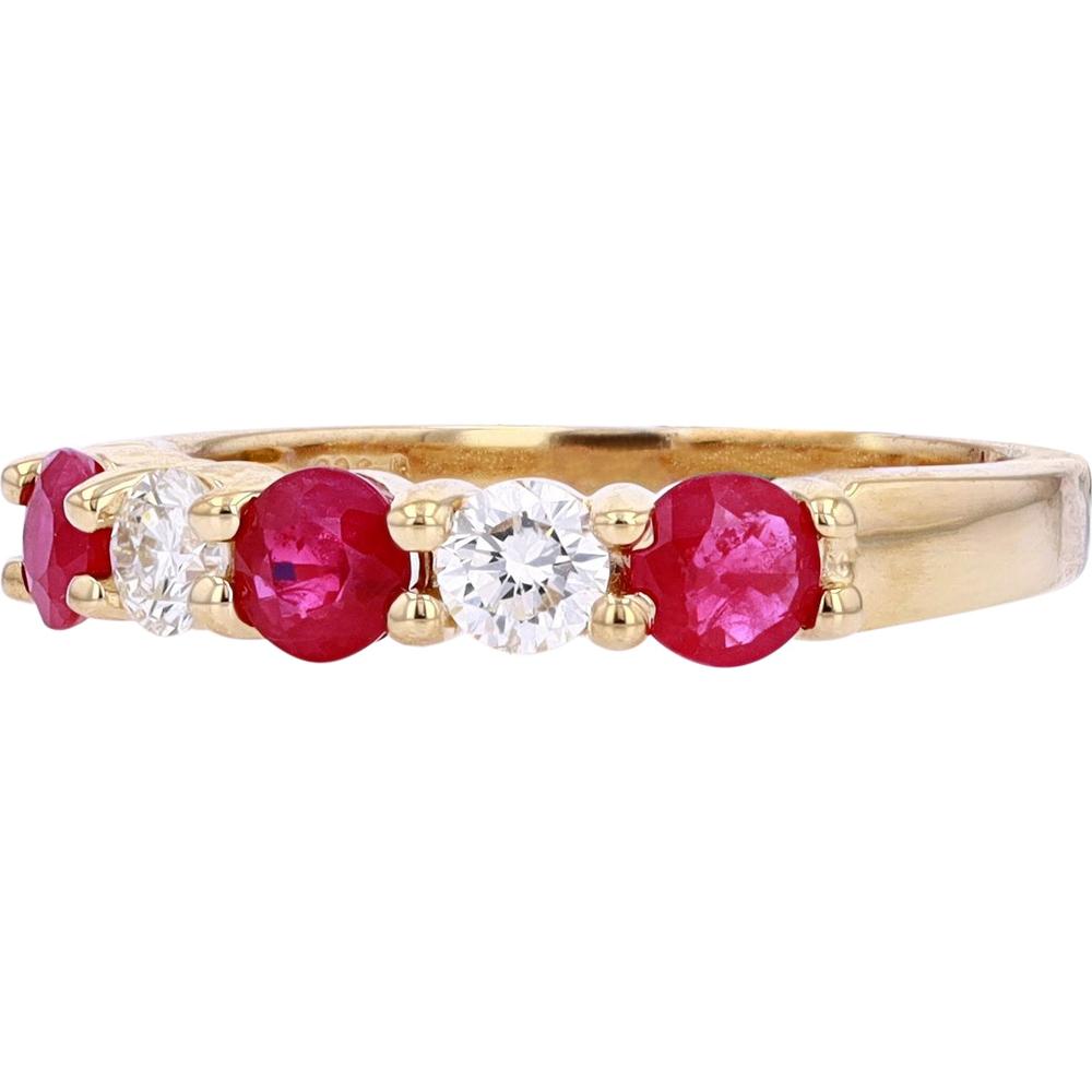 EFFY 14K Yellow Gold Band Ring with Alternating Round Rubies and Round Diamonds - 0.85 Carat Total Ruby Weight, 0.29 Carat Total Diamond Weight