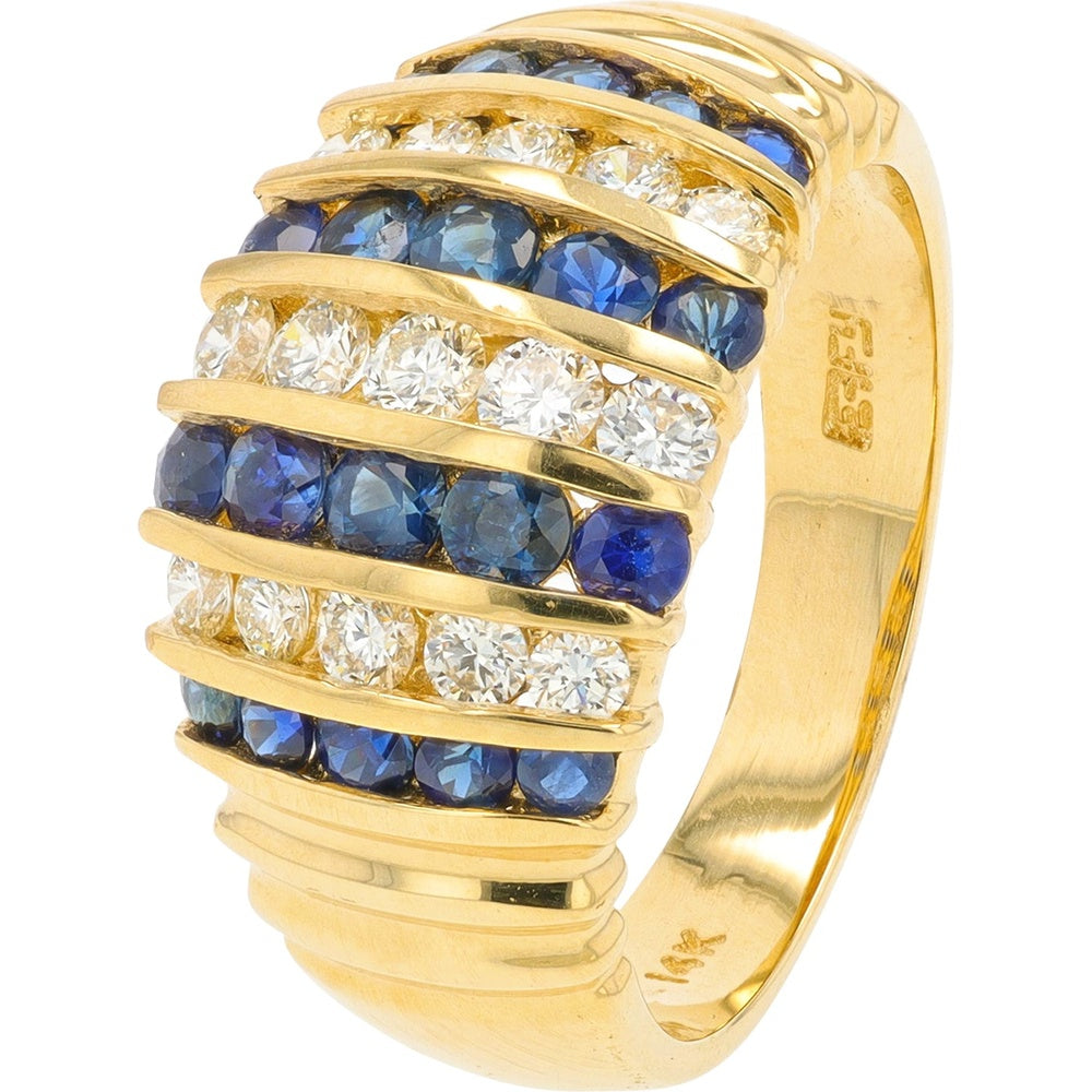 EFFY 14K Yellow Gold Band Ring with Alternating Rows of Round Sapphires and Diamonds - 1.33 Carat Total Sapphire Weight and 0.59 Carat Total Diamond Weight