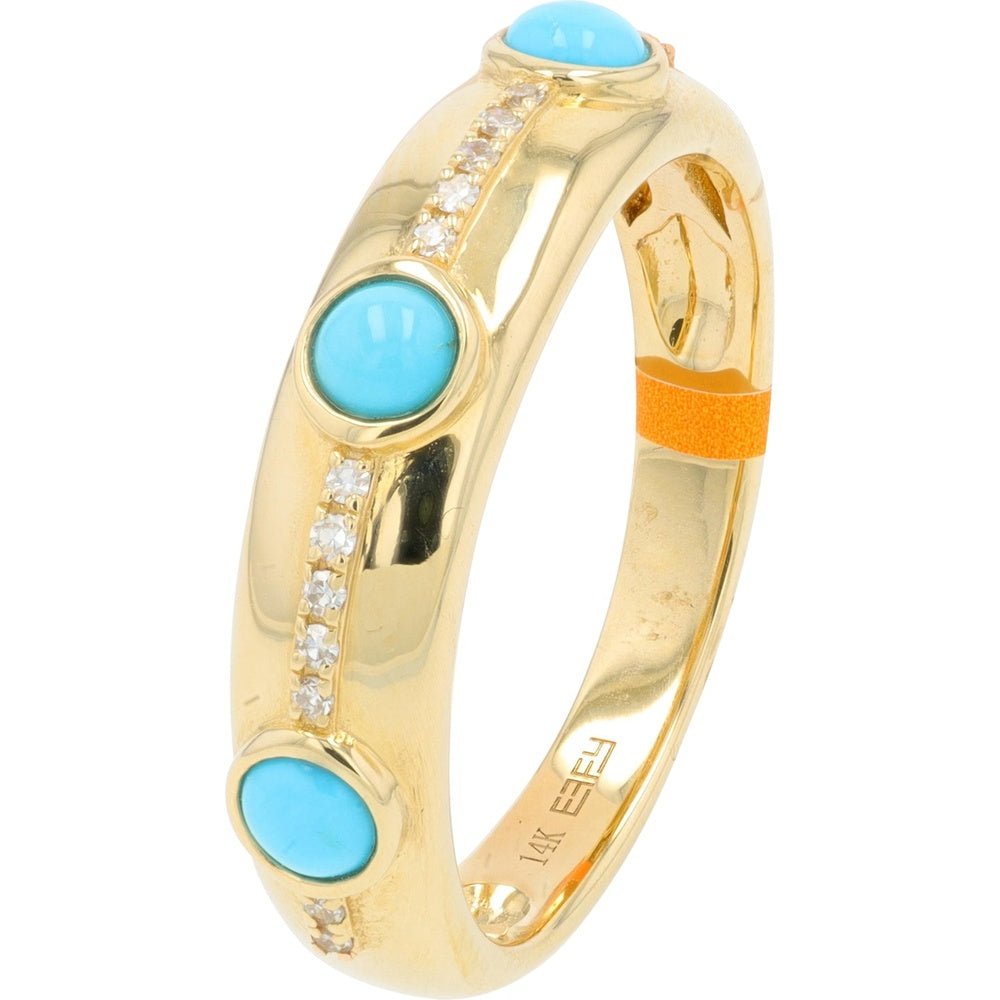 EFFY 14K Yellow Gold Bezel-Set Turquoise Cabochon Ring with Pavé Diamonds - 0.30 Carat Turquoise and 0.05 Carat Total Diamond Weight