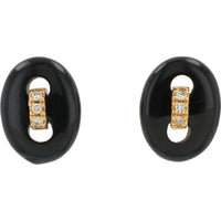 EFFY 14K Yellow Gold Black Onyx Open Oval Stud Earrings with Prong-Set Round Diamond Accents - 2.82 Carat Total Onyx Weight
