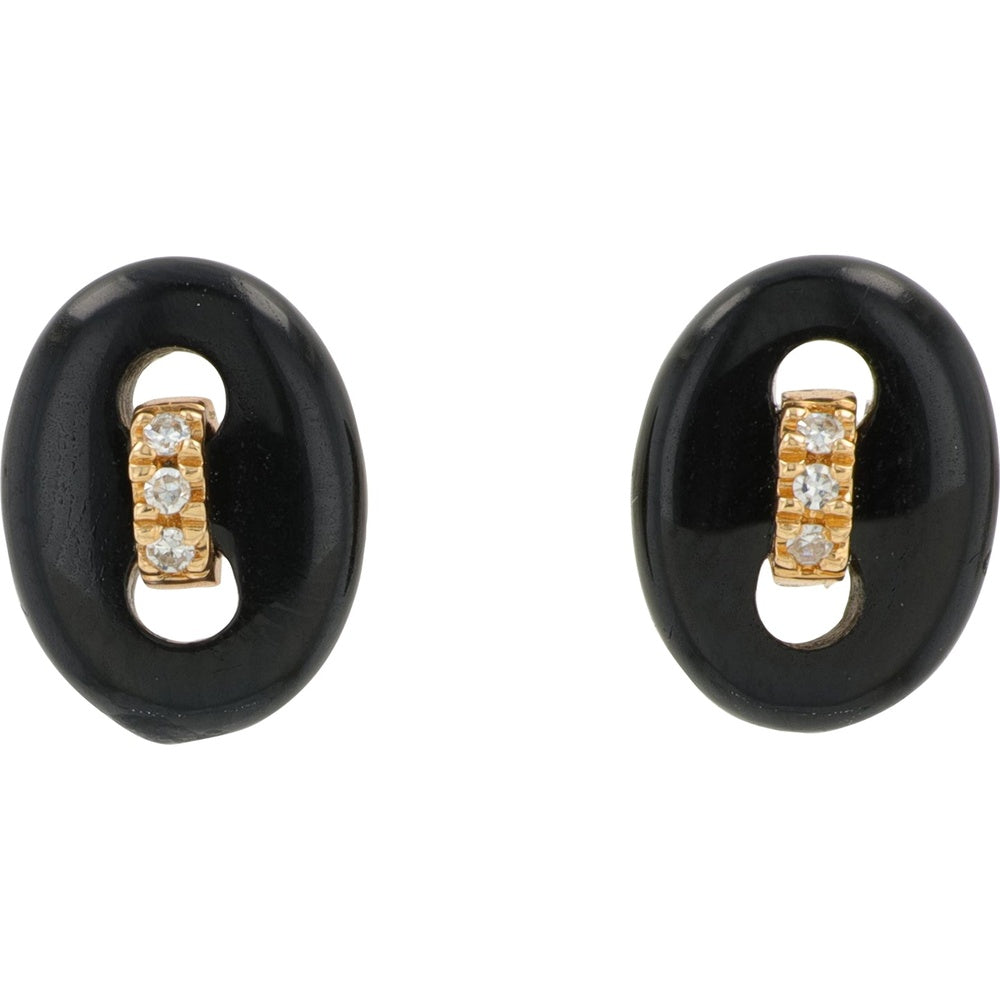 EFFY 14K Yellow Gold Black Onyx Open Oval Stud Earrings with Prong-Set Round Diamond Accents - 2.82 Carat Total Onyx Weight