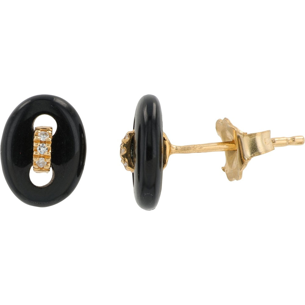 EFFY 14K Yellow Gold Black Onyx Open Oval Stud Earrings with Prong-Set Round Diamond Accents - 2.82 Carat Total Onyx Weight