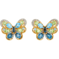 EFFY 14K Yellow Gold Butterfly Stud Earrings with Pear Blue Topaz, Marquise Peridot, Sapphire Center & Diamond Accents - 2.45 Carat Total Gem Weight