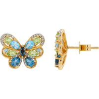EFFY 14K Yellow Gold Butterfly Stud Earrings with Pear Blue Topaz, Marquise Peridot, Sapphire Center & Diamond Accents - 2.45 Carat Total Gem Weight