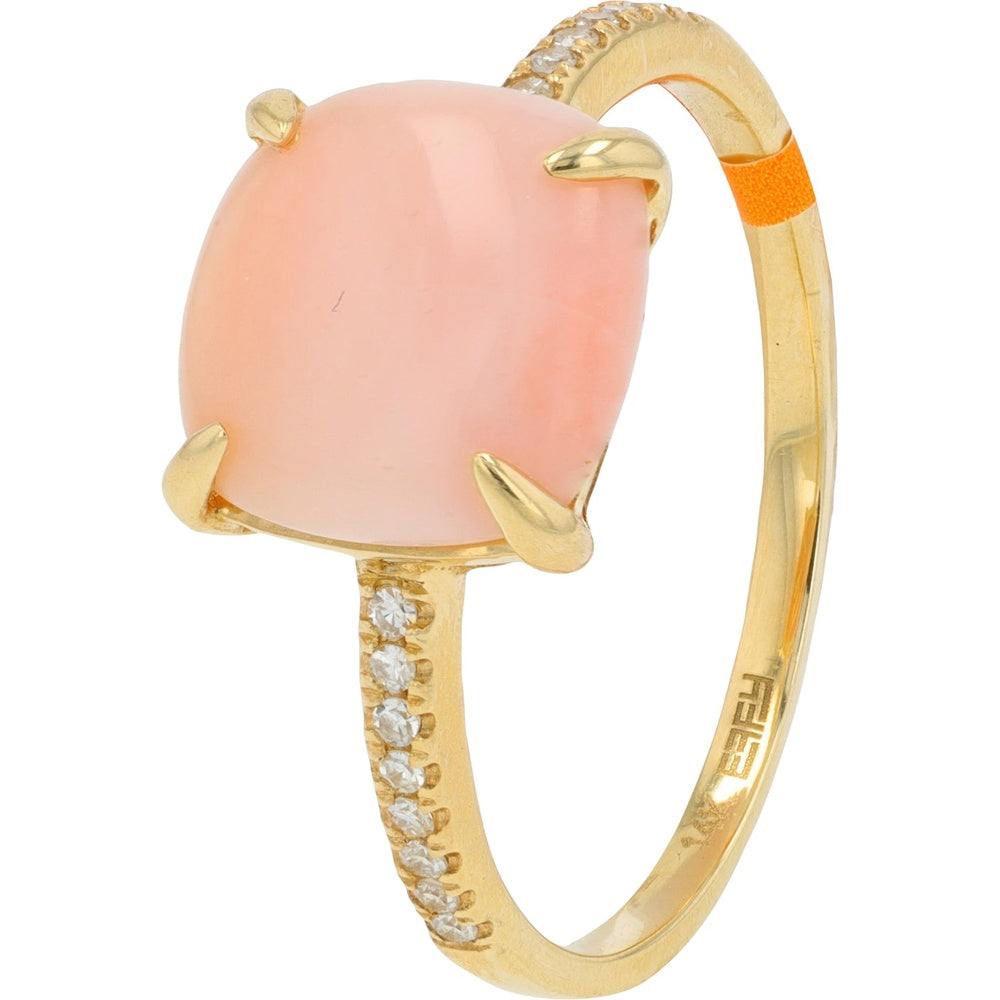 EFFY 14K Yellow Gold Cabochon Pink Opal Ring with Pavé Set Diamond Accents - 2.35 Carat Pink Opal and 0.05 Carat Total Diamond Weight