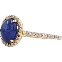 EFFY 14K Yellow Gold Cabochon Sapphire Ring with Diamond Halo - 1.23 Carat Total Sapphire Weight, 0.24 Carat Total Diamond Weight