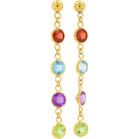 EFFY 14K Yellow Gold Cascading Drop Earrings with Bezel-Set Round Aquamarine, Amethyst, Peridot, and Orange Gemstones - 2.00 Carat Total Gem Weight