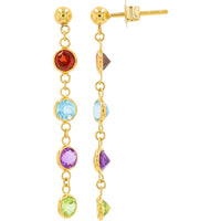 EFFY 14K Yellow Gold Cascading Drop Earrings with Bezel-Set Round Aquamarine, Amethyst, Peridot, and Orange Gemstones - 2.00 Carat Total Gem Weight