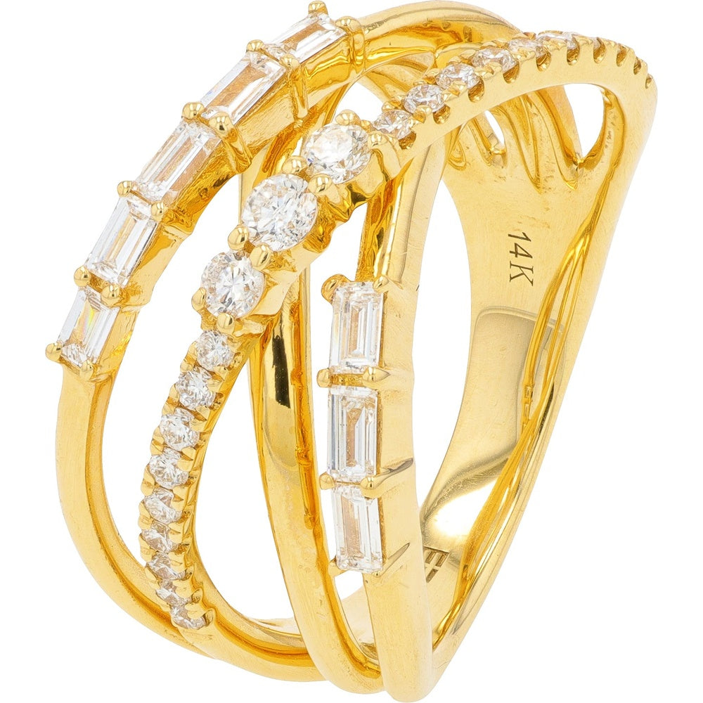 EFFY 14K Yellow Gold Crossover Ring with Baguette and Round Diamonds - 0.65 Carat Total Diamond Weight