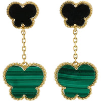 EFFY 14K Yellow Gold Drop Earrings with 2.75 Carat Malachite and Onyx Butterfly Motif and Diamond Accents - Total Gem Weight 2.75 Carats