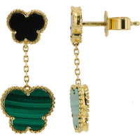 EFFY 14K Yellow Gold Drop Earrings with 2.75 Carat Malachite and Onyx Butterfly Motif and Diamond Accents - Total Gem Weight 2.75 Carats