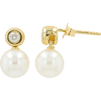 EFFY 14K Yellow Gold Drop Earrings with Bezel-Set Round Diamonds and Akoya Pearls - 0.13 Carat Total Diamond Weight