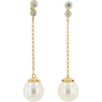 EFFY 14K Yellow Gold Drop Earrings with Bezel-Set Round Diamonds and Freshwater Pearls - 0.15 Carat Total Diamond Weight